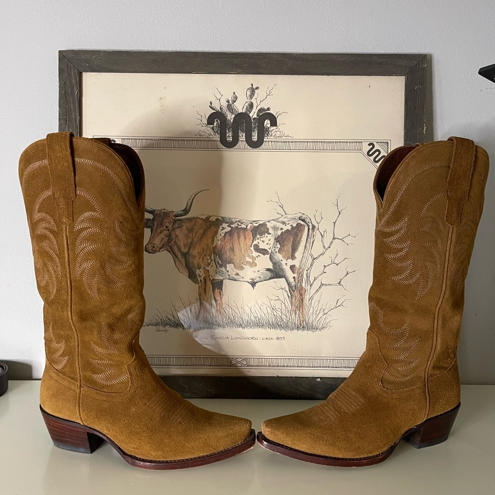Tecovas Suede Western Heeled Boots in Tan